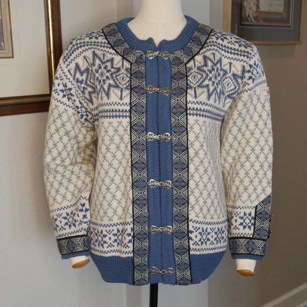 Dale of Norway Wool Setesdal Unisex Jacket in blue & white- size 42, XS EUC